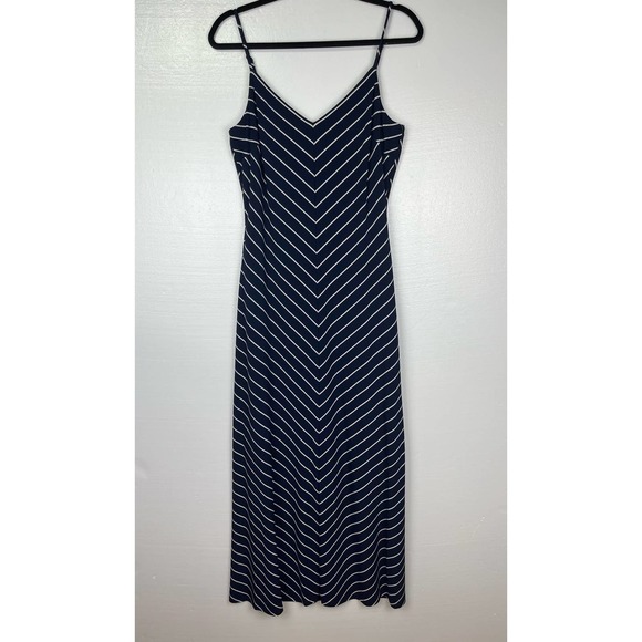 Lauren Ralph Lauren Chevron Jersey Maxi Dress Navy and White Size 10 NWT - Picture 3 of 12